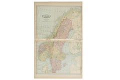 Map of Sweden Cram's Unrivaled Atlas of the World 1907 Edition