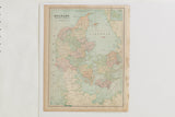 Vintage map of Denmark with pale colors, intricate geography, and aged paper.