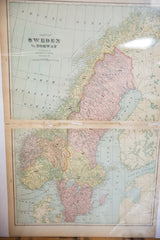Cram's 1907 Map of Sweden showing the central fold line with pastel European geography.