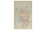 Antique Cram's 1907 map of Scotland, featuring muted pink, green, and beige land tones.
