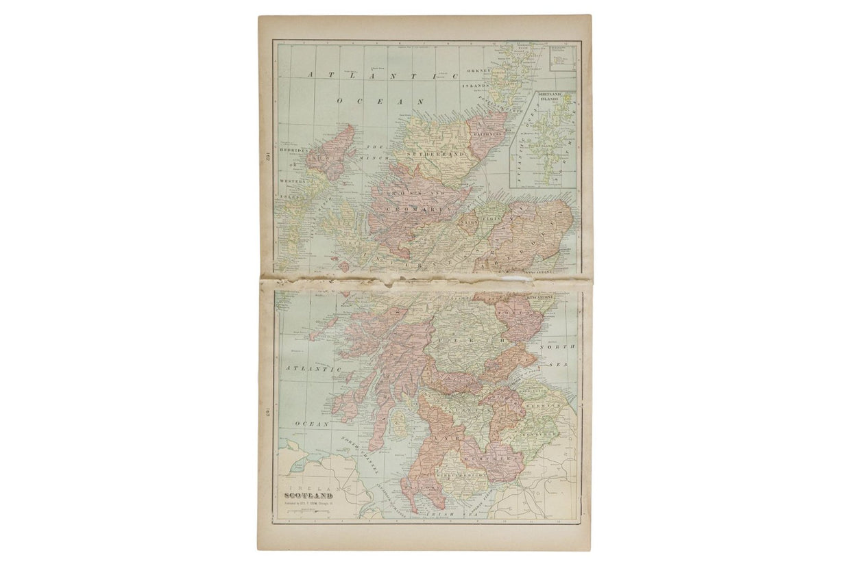 Map of Scotland Cram's Unrivaled Atlas of the World 1907 Edition