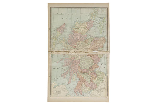 Map of Scotland Cram's Unrivaled Atlas of the World 1907 Edition