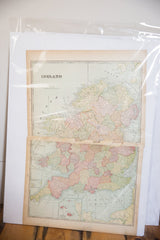 Cram's 1907 atlas pages showing Ireland and England with muted aged colors.