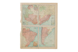 Vintage 1907 Cram's atlas page of Brazil with pastel cartography and an aged, torn binding edge.