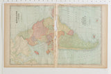 Aged 1907 Cram's map showing Europe and South America with central tear, discoloration.