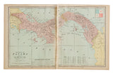 Cram's 1907 Map of Panama, pale green, pink, blue, 23.5x14.5 inches.