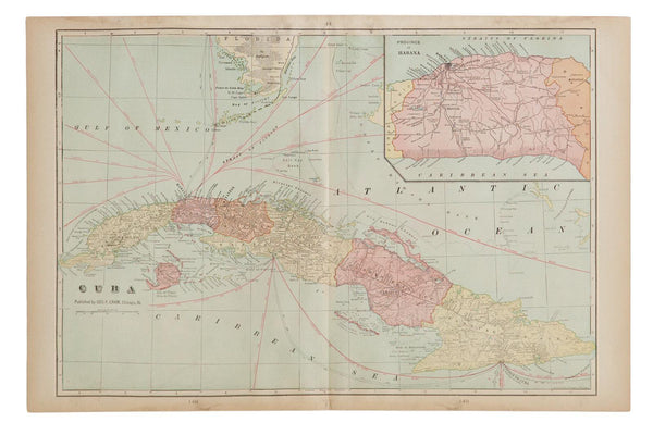 Map of Cuba Cram's Unrivaled Atlas of the World 1907 Edition