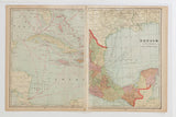 Vintage 1907 Cram's map spread featuring Cuba, Mexico, and Caribbean Sea routes.