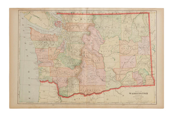 Map of Washington Cram's Unrivaled Atlas of the World 1907 Edition