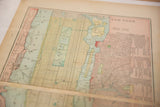 Muted pink and blue tones on the lower right of Cram's 1907 NYC map with Ocean Steamships panel.