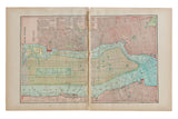 Central fold of Cram's 1907 New York City map, with pale street grids and waterways.