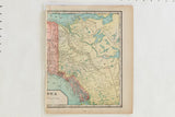 Vintage Cram's atlas map page displaying aged paper and muted geographical details.