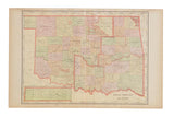 Cram's 1907 Map of Oklahoma showing multicolored counties, cities, and Indian Territory.