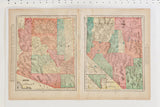 Vintage atlas displaying maps of Arizona and Nevada in soft, aged pastel tones.