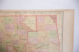 Northeast corner detail of the antique Oklahoma map, highlighting tribal lands and aged tones.
