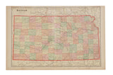 Antique 1907 Cram's map of Kansas, displaying pastel colored counties.