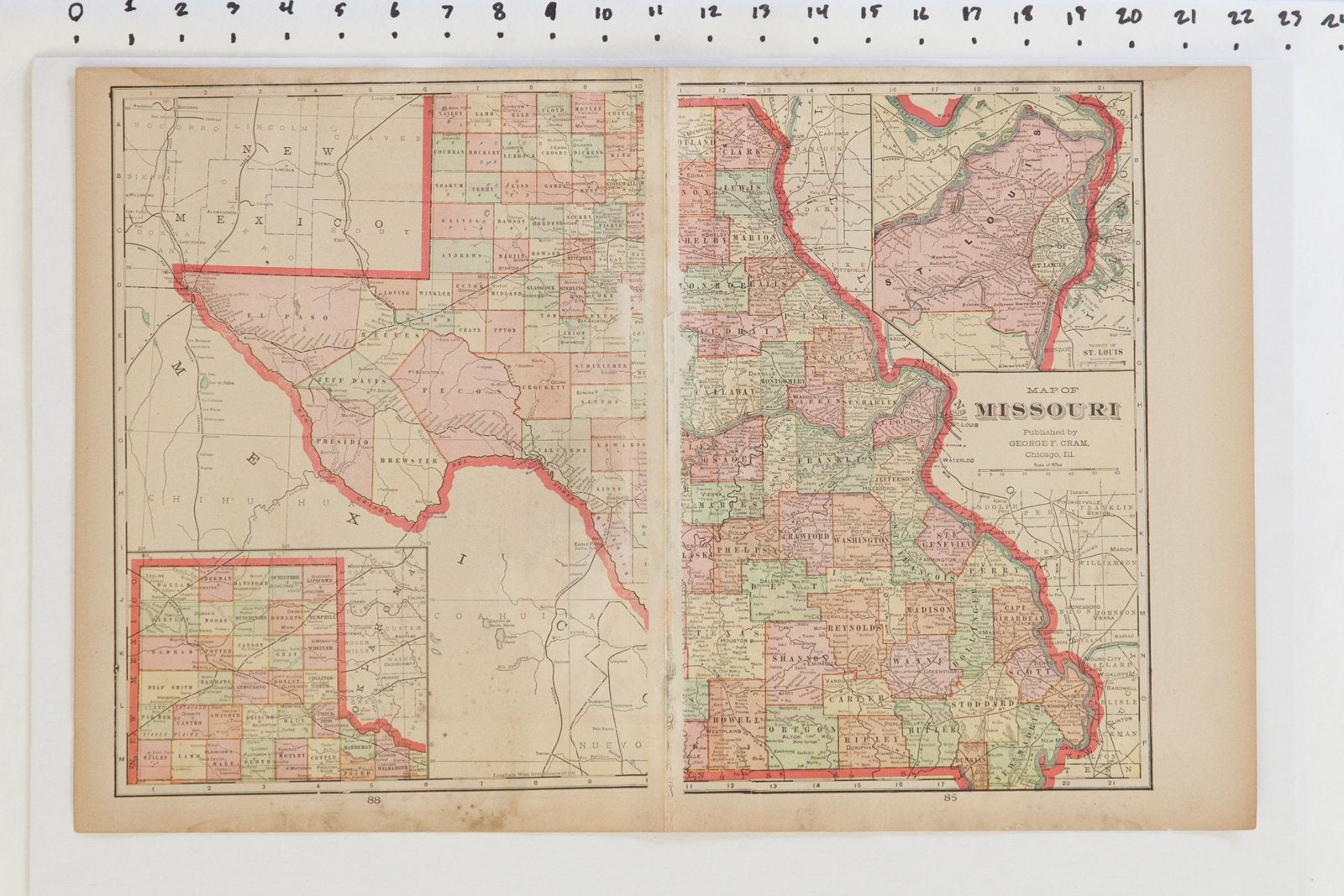 Map of Kansas Cram's Unrivaled Atlas of the World 1907 Edition