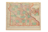 Cram's 1907 Map of Minnesota, displaying muted pastel counties, red border, 11.5x14.5 inches.
