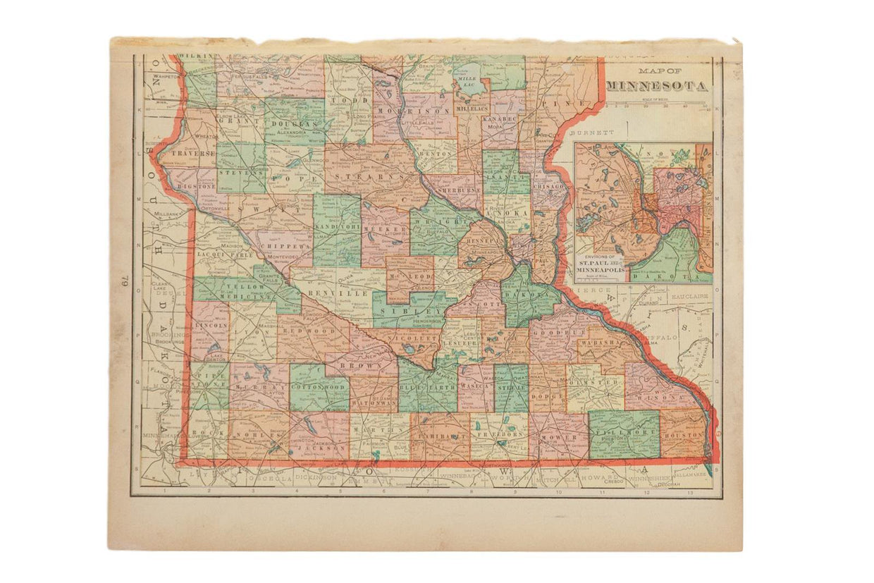 Map of Minnesota Cram's Unrivaled Atlas of the World 1907 Edition