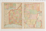 The reverse side of a 1907 map of Iowa, featuring pastel-colored maps of Wisconsin and Minnesota.