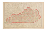 Cram's 1907 Map of Kentucky, detailed with red outline and pastel counties on aged paper.