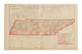 Cram's 1907 Map of Tennessee with red border, pastel county colors, and aged paper patina.