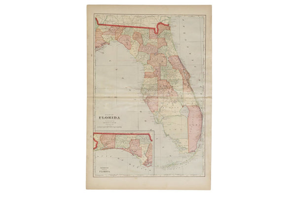Map of Florida Cram's Unrivaled Atlas of the World 1907 Edition