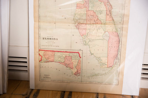 Map of Florida Cram's Unrivaled Atlas of the World 1907 Edition