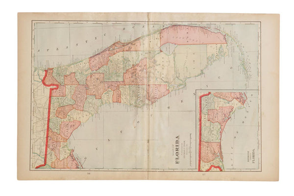 Map of Florida Cram's Unrivaled Atlas of the World 1907 Edition