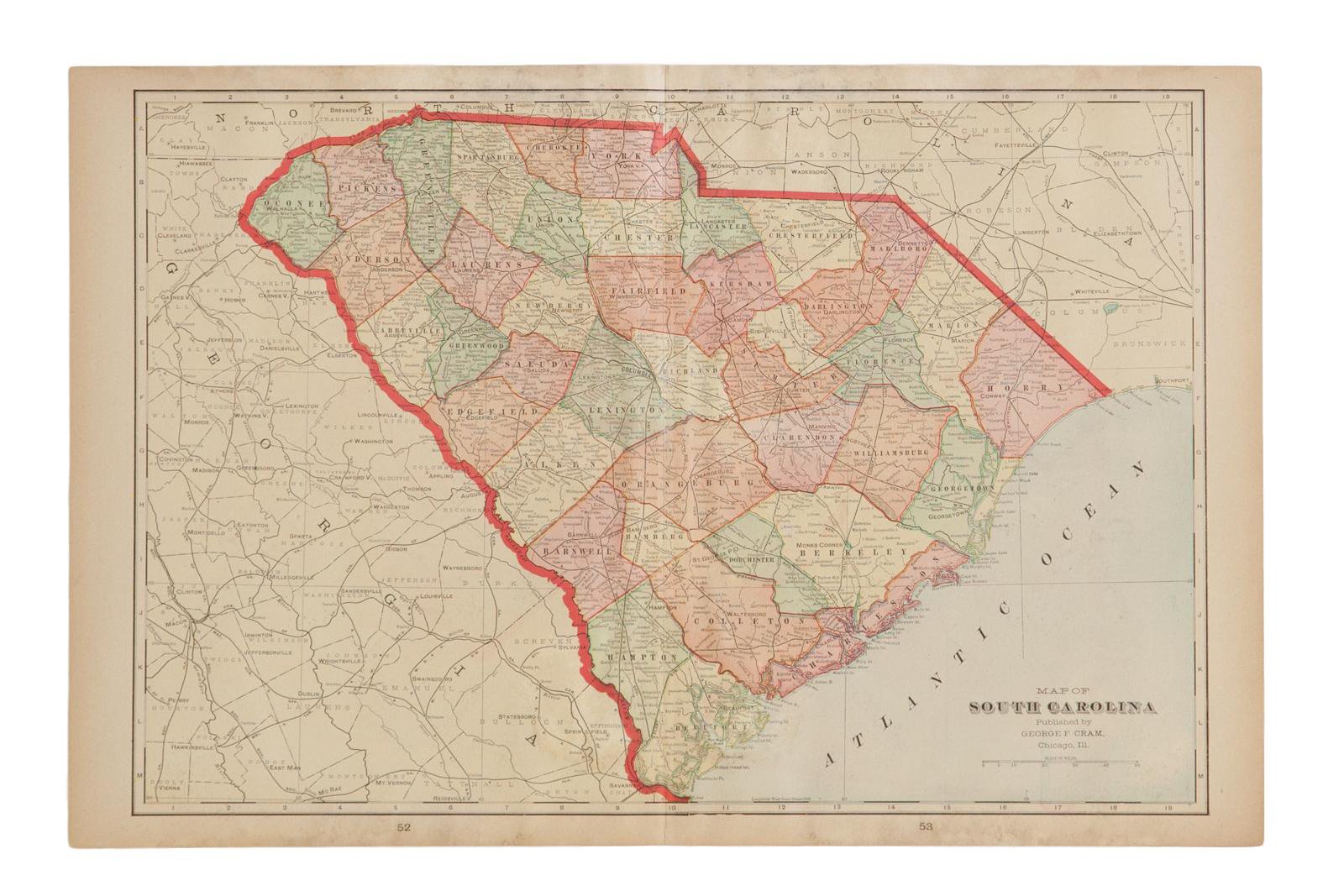 Cram's 1907 Map of South Carolina