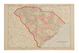 Cram's 1907 South Carolina map, with colored counties, Atlantic Ocean; 23.5x14.5 inches.