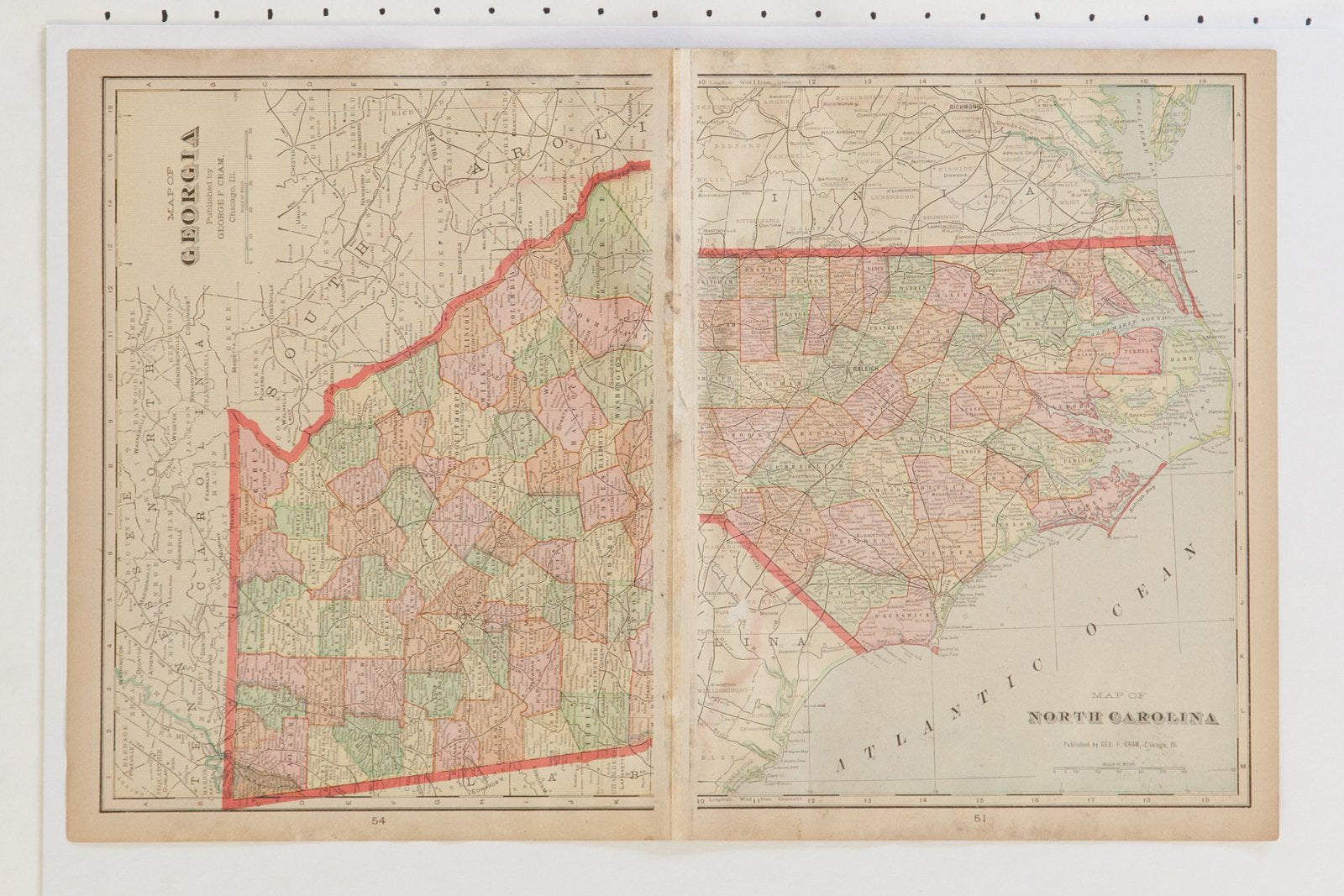 Map of South Carolina Cram's Unrivaled Atlas of the World 1907 Edition