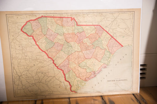 Map of South Carolina Cram's Unrivaled Atlas of the World 1907 Edition