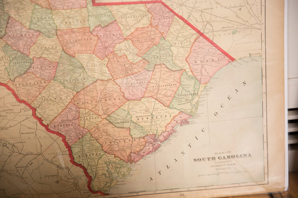 Map of South Carolina Cram's Unrivaled Atlas of the World 1907 Edition