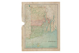 Cram's 1907 Map of Rhode Island with green land, blue water, aged paper.