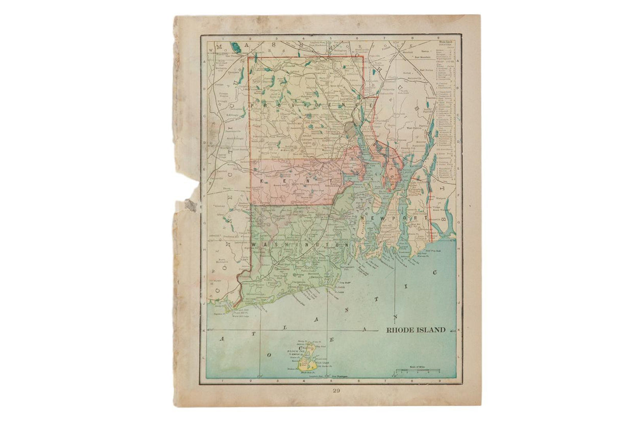 Map of Rhode Island Cram's Unrivaled Atlas of the World 1907 Edition