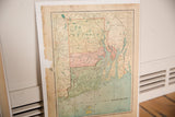 Cram's 1907 Rhode Island map, left edge with green, pink, beige, visible tears and wear.