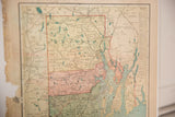 Cram's 1907 Rhode Island map section, with green, pink, blue features and age discoloration.