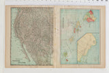 A 1907 Cram's atlas showing a topographical Western US map alongside a colored map of Hawaii.
