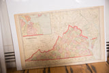 Northeastern section of 1907 Virginia map, red state outlines, and aged paper patina.