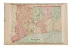 Map of Connecticut Cram's Unrivaled Atlas of the World 1907 Edition