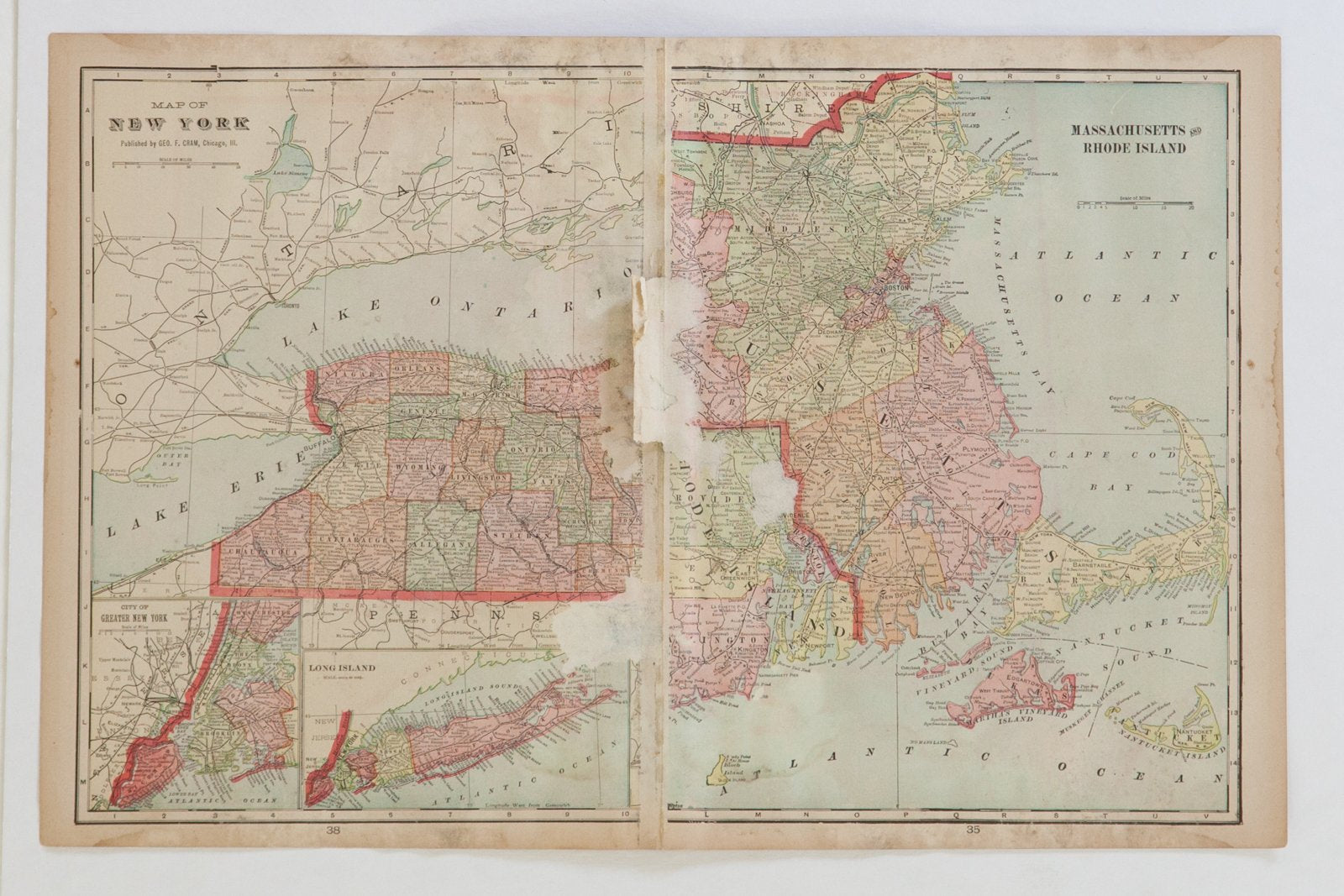 Map of Connecticut Cram's Unrivaled Atlas of the World 1907 Edition