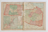 Two-page 1907 map of Vermont, New Hampshire, and Massachusetts with visible central fold damage.