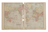 Cram's 1907 vintage World map, two-page display with muted pastels and aged patina.