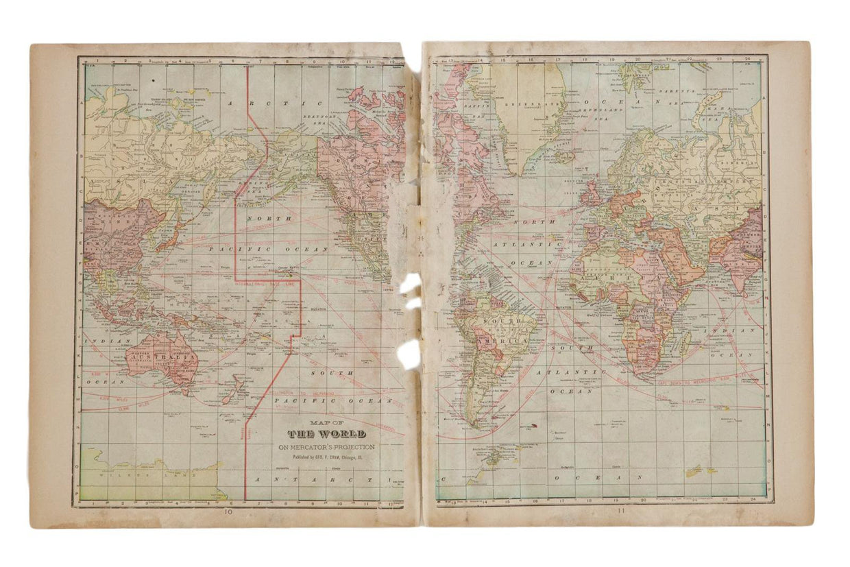 Map of World Cram's Unrivaled Atlas of the World 1907 Edition
