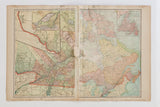 Open view of the 1907 Ontario map, showing its aged paper, soft colors, and central fold damage.
