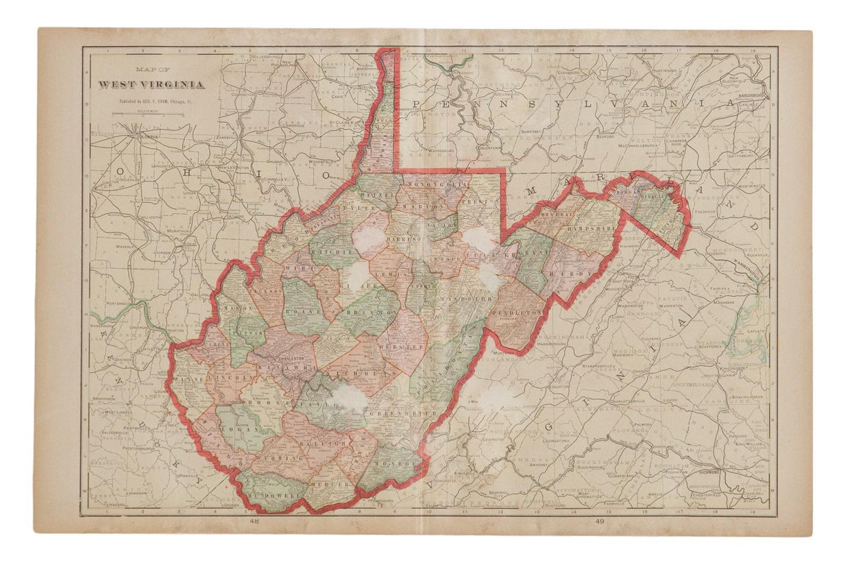 Map of West Virginia Cram's Unrivaled Atlas of the World 1907 Edition