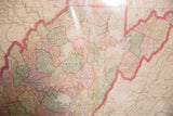Central detail of 1907 West Virginia map, showing county names and visible creases.