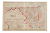 Cram's 1907 vintage map of Maryland and Delaware, featuring pastel counties and red borders.