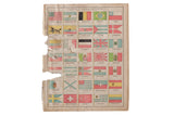Cram's 1907 Flags of Nations map, displaying age-toned paper with tears, creases, and muted flags.